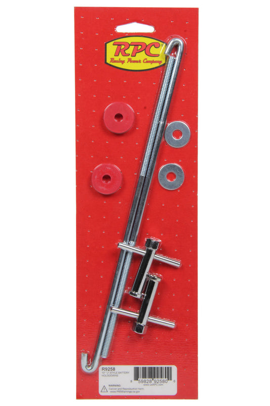 RACING POWER CO-PACKAGED  Chrome 10In Battery Hold Tray J-Hook Style  RPCR9258