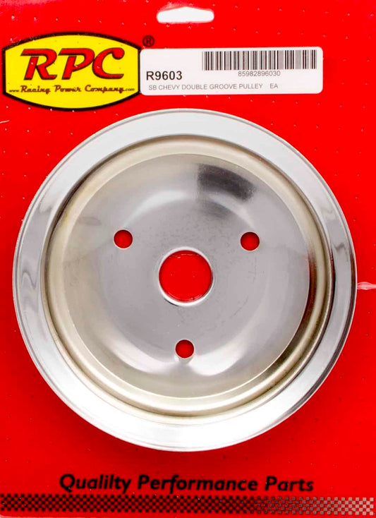 RACING POWER CO-PACKAGED  SBC 2GROOVE CRANK PULLEY SHORT PUMP CHROME   RPCR9603