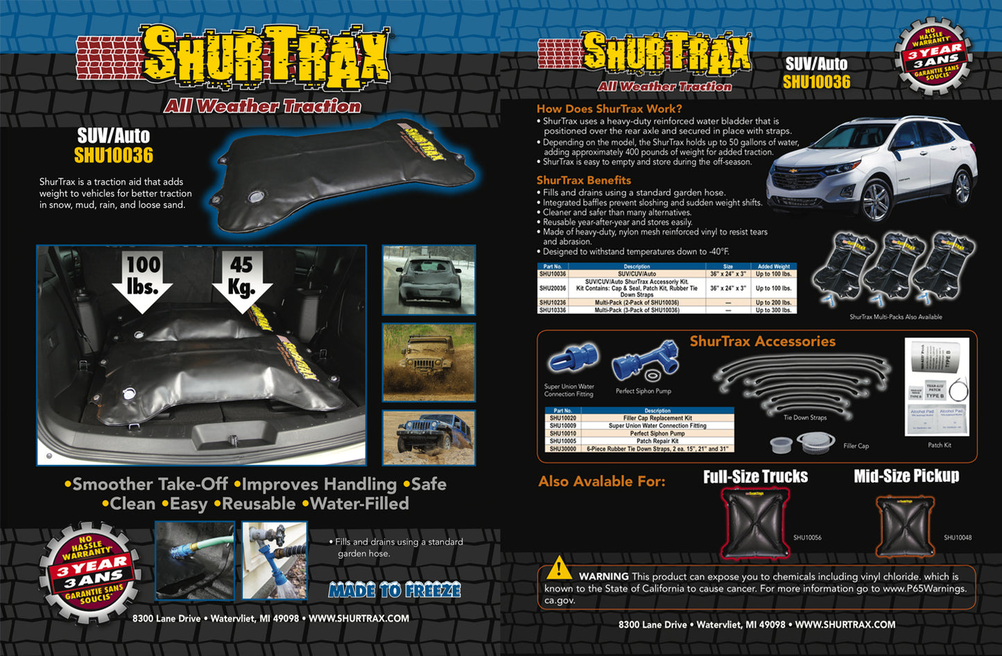 SHURTRAX  SUV/Auto Sell Sheet    SHU101